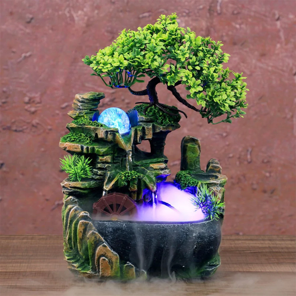 

LED Modern Waterfall Desktop Fountain Landscape Humidifier Home Decor