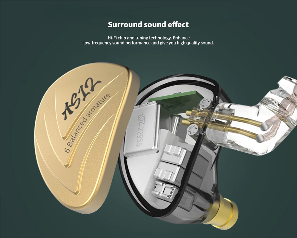 Original KZ AS12 Wired Earphone Perfect Sound Comfortable Wearing Super Compatibility Balanced Armature Earphone 3.5mm Plug