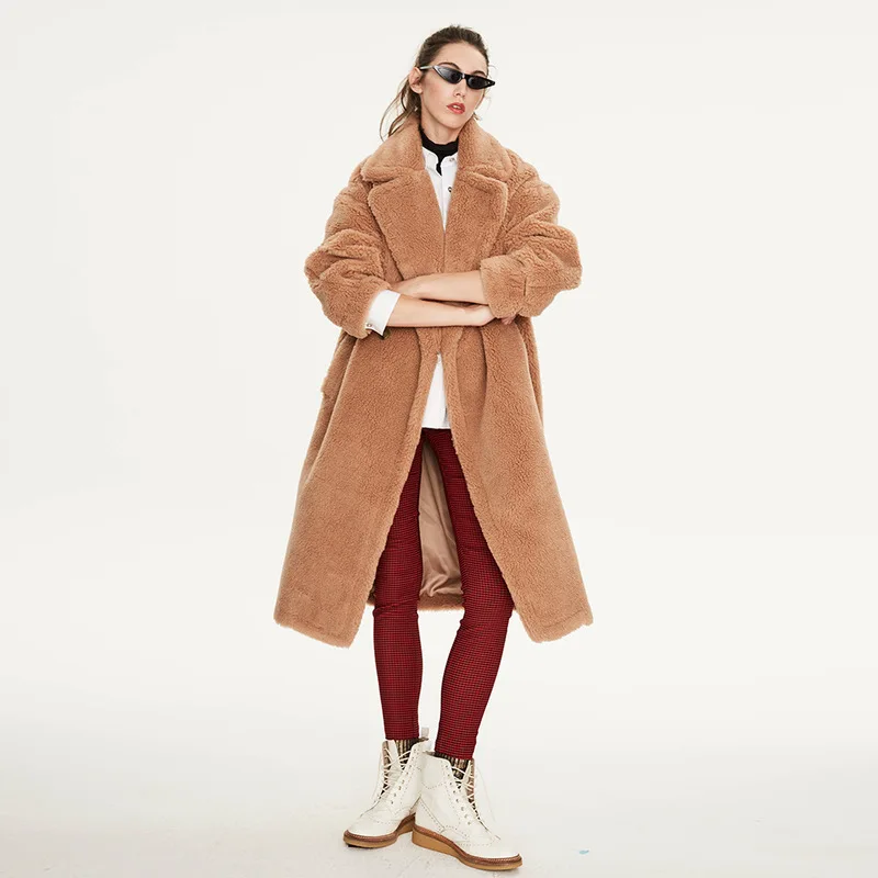 Женское пальто из искусственного меха длинное с мишкой Тедди женская одежда