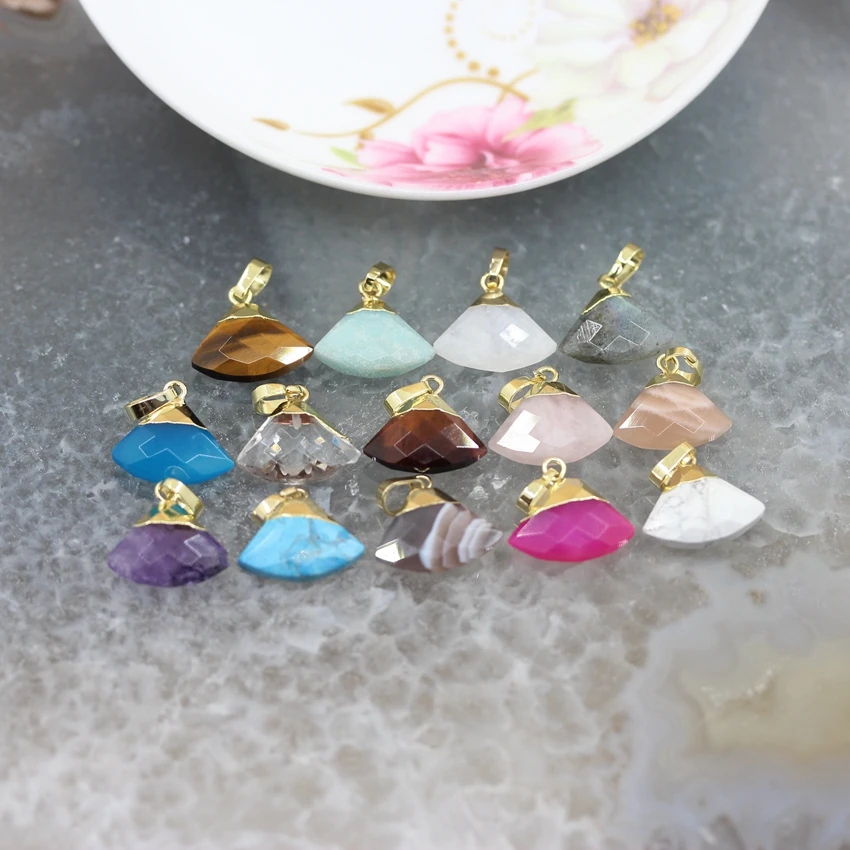 

Fan Shaped Tiny Stone Gems Charms Earring,Plated Gold Faceted Crystal Quartz Agates Amazonite Pendant Necklace Jewelry Making