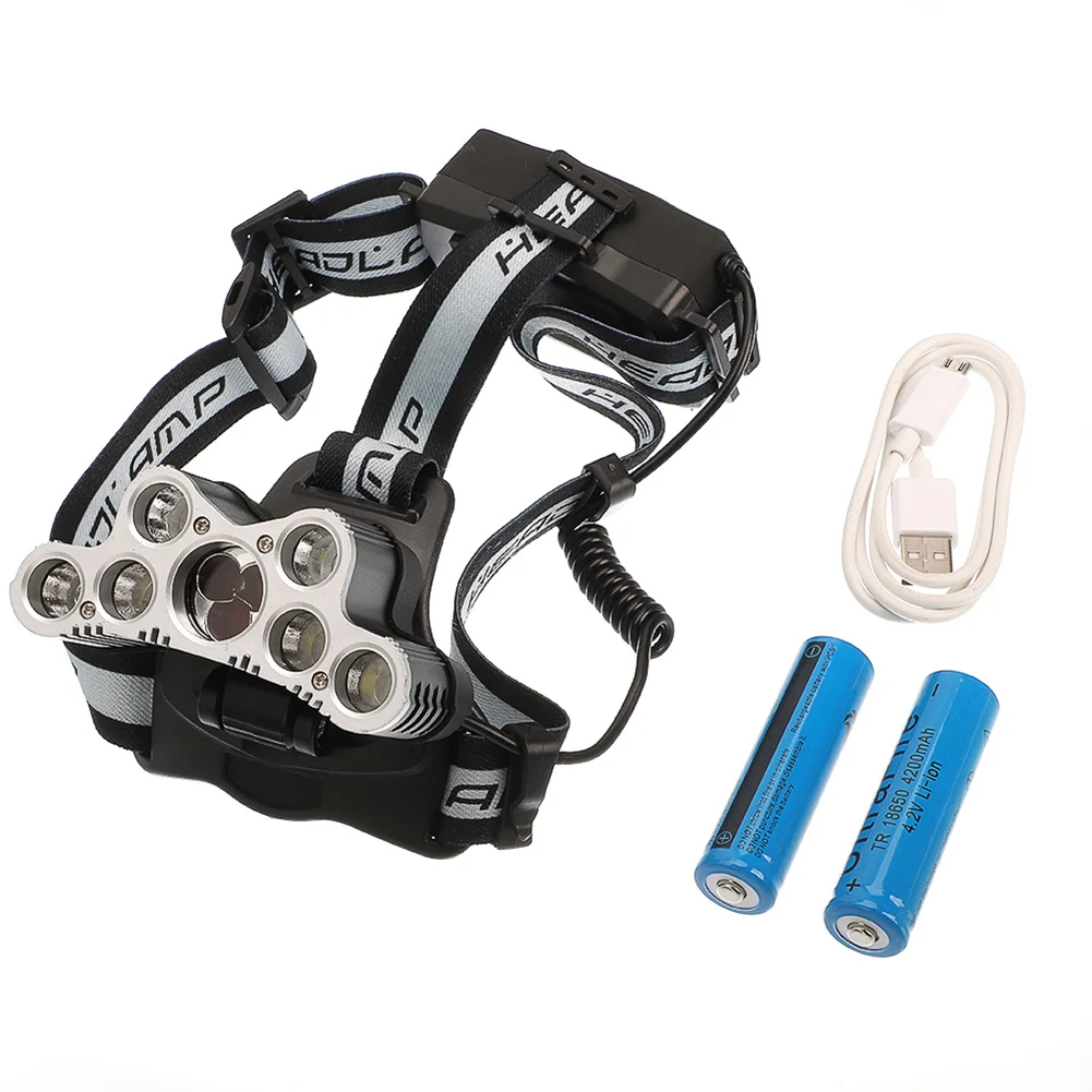 

120000LM 6 Modes 9 LED Headlamp USB Rechargeable Strong Headlamp Set Silver Gray Headlamp with 18650 Battery