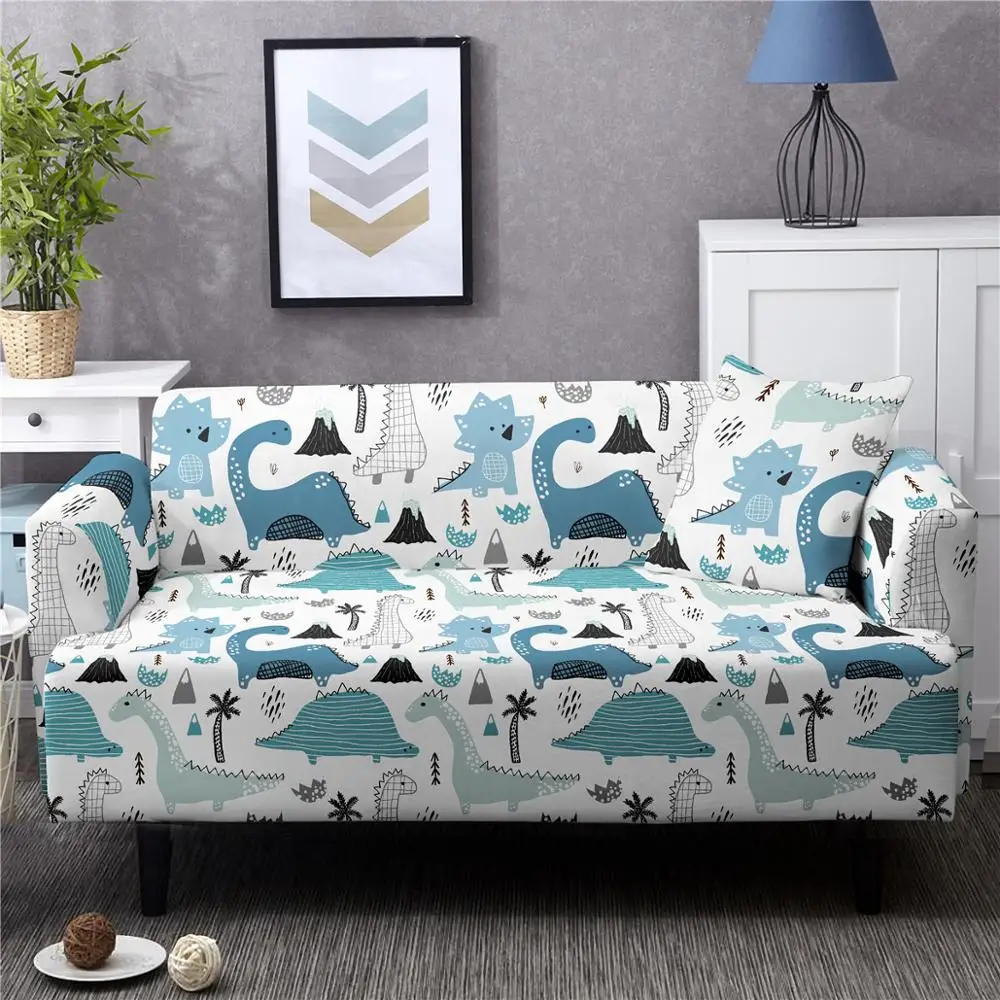 Милый чехол для дивана с мультяшным динозавром животным котом эластичный