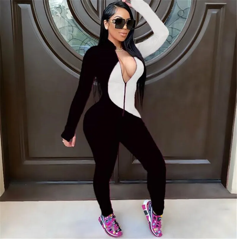 

Черный, красный комбинезон с длинным рукавом на молнии спереди, женские эластичные наряды, модная спортивная одежда для фитнеса, облегающие...