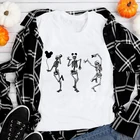 Танцевальная футболка со скелетом на Хэллоуин, праздничный подарок на сезон, забавная женская футболка с черепом, Готическая футболка, топ