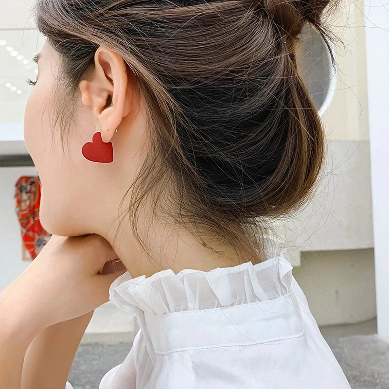 

Simple Temperament Red Love Heart Ear Studs Earrings Jewelry Accessories 2021