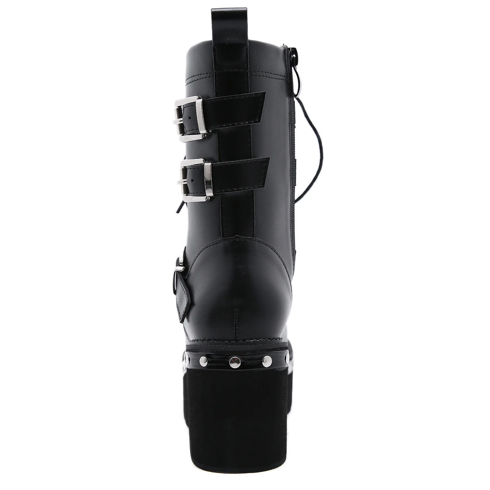 Black Buckle platform Ankle Platform Motorcycle Sexy Boots Women Lace up Chunky Heel Belt Buckle Pocket Designer Shoes Women