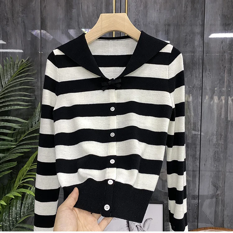 

Женская одежда, кардиган, свитер, осенне-зимний яркий шерстяной свитер в полоску