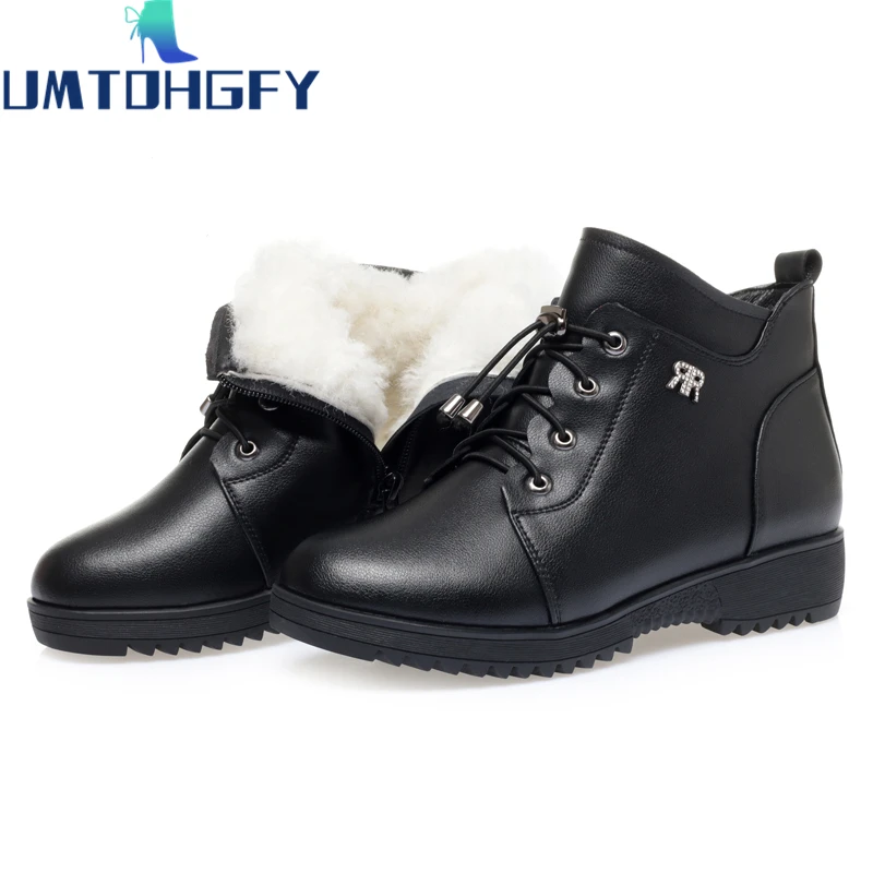 

Winter Boots Women Brand New Genuine Leather Wool Warm Large Size 41 42 43 Lady Mother Middle Aged Ankle Work shoes Martin Boots
