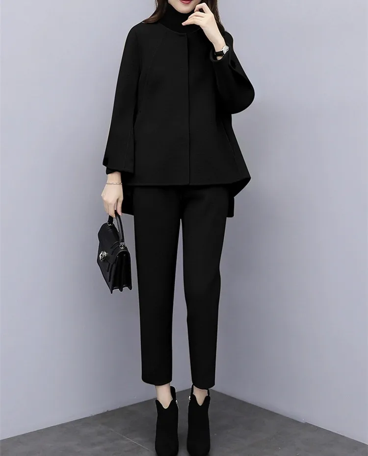 Куртка женская шерстяная с широкими штанинами элегантный модный однотонный