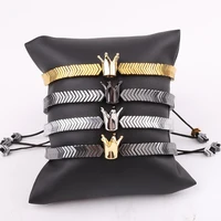 new design high quality hematite beads crown charm friendship macrame adjustable bracelet for men