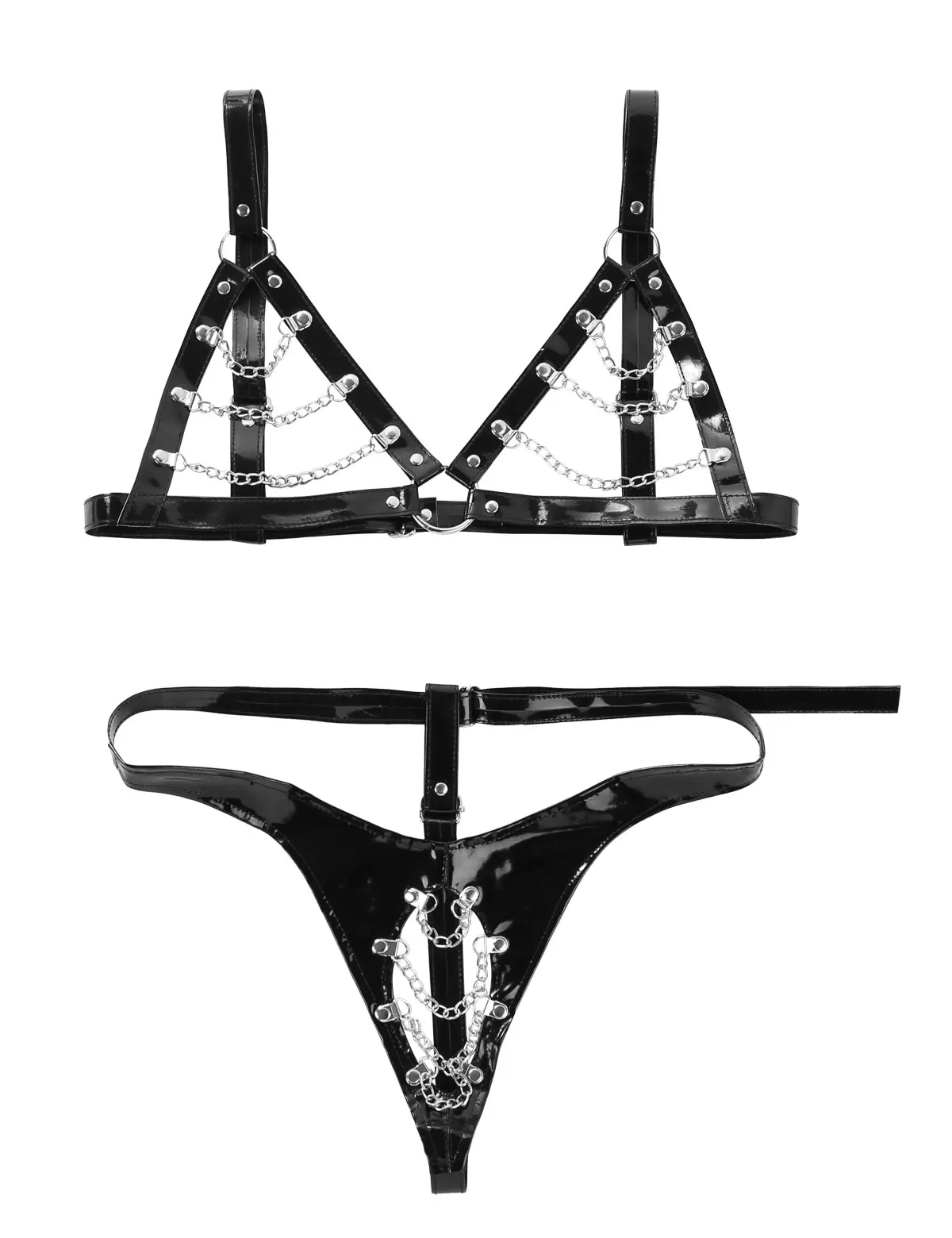 Женский кожаный бюстгальтер без чашек топы металлическая цепочка кисточки