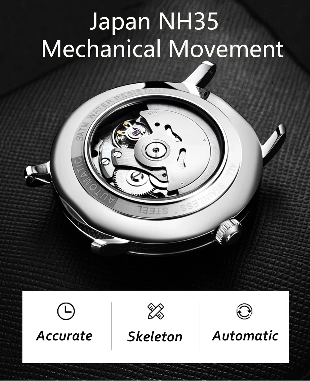 

Fashion Men's Automatic Mechanical Mens Watch Business Date Luminous Hand Automatic Luxury Japan NH35 Movement Watch Men 2020