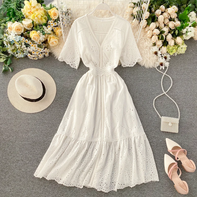 2020 Новая модная женская одежда белое платье платья с v-образным вырезом | Женская