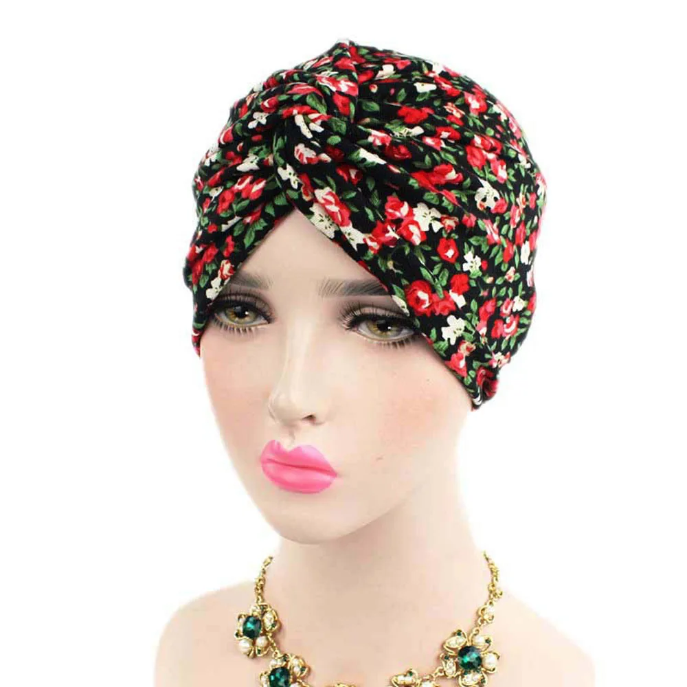 

2021 Womens Cotton Cancer Chemo Beanie Hat Scarf Turban Fashion Floral Print Ladies Muslim Head Wrap Cap Muts En Sjaal