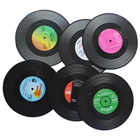 6pcs colorful coaster retro vinyl record disk coasters for drinks with gift box funny cd cup mats kitchen accessories tools 2021