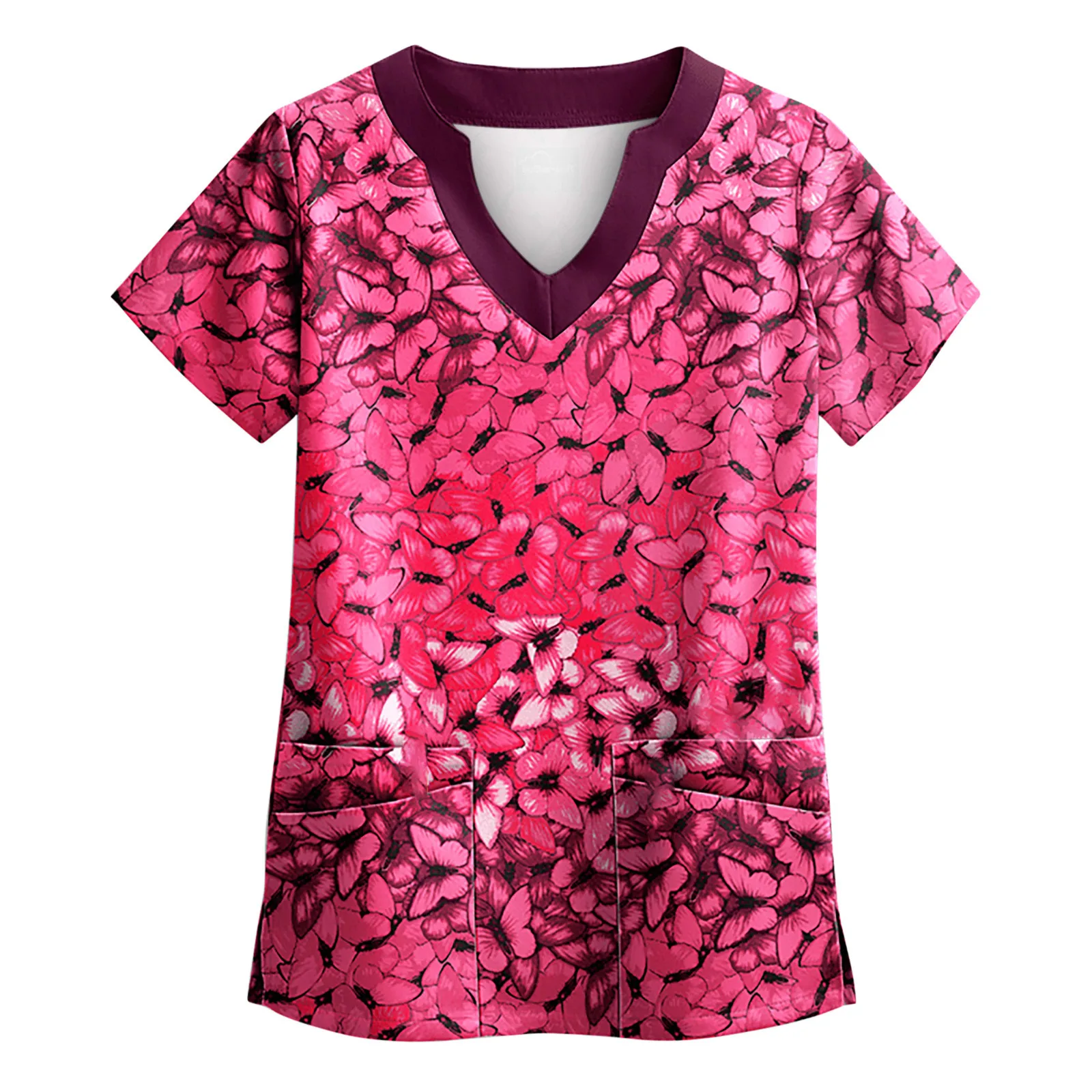 

New ladies retro gradient tie-dye printing short-sleeved V-neck top for pet shop dentist short-sleeved V-neck top work uniform
