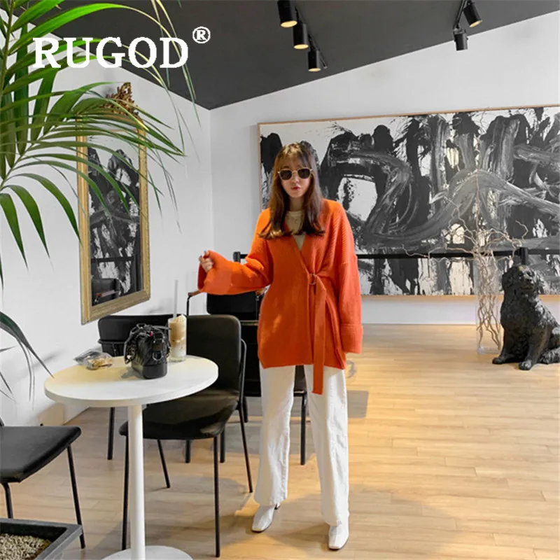 Женский Однотонный свитер RUGOD длинный толстый вязаный кардиган свободного кроя с