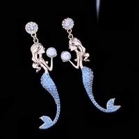 blue mermaid design fine jewelry for girl simple personality copper inlaid zircon earrings for women party wedding gifts
