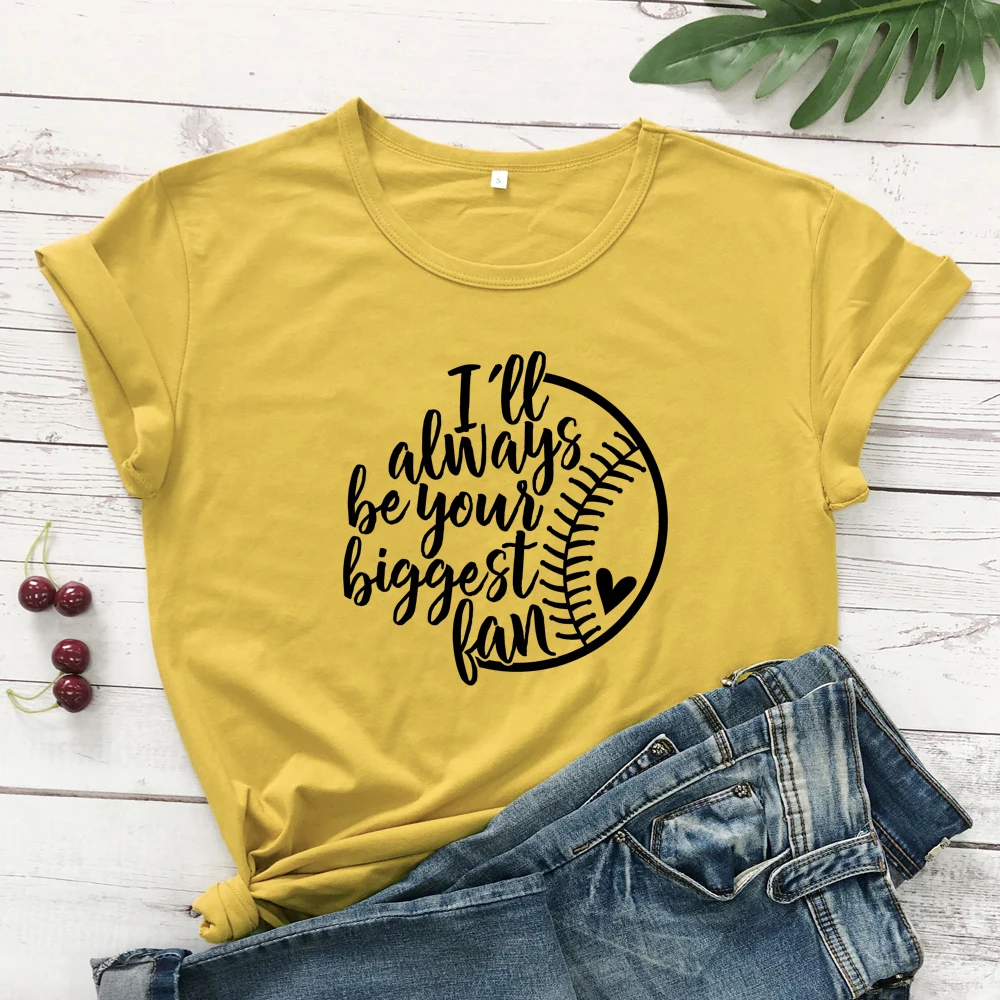 mustard-black text Футболка с принтом Бейсбольного мяча «I'll Always Be Your Big Fan», забавные летние футболки с рисунком Tumblr, подарок на день игры для мамы и фаната - Цвет: mustard-black text