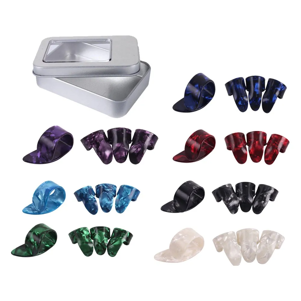 

4pcs/Set Thumb Finger Guitar Picks Guitar Plectrums Sheath For Acoustic Electric Thumb Pick Index Finger Pick With Tin Box
