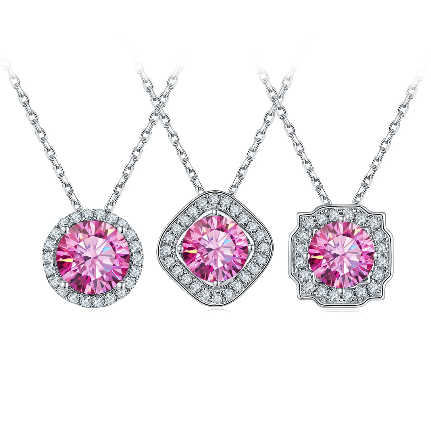 

GEM'S BALLET Women's Moissanite Pendant 1.0 ctw 6.5mm Pink Moissanite Necklace 18 Inches in Rhodium Over Sterling Silver