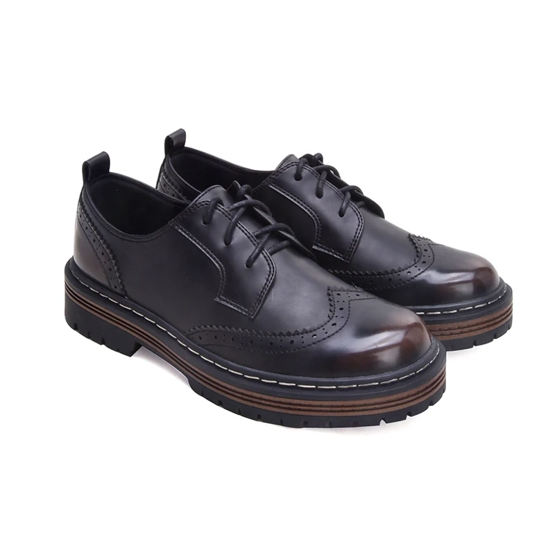 Brown HZ5058A3 Женские оксфорды в британском стиле в стиле ретро; обувь из натуральной кожи; женские осенние Броги из кожи с натуральным лицевым покрытием; обувь на платформе; коллекция года - Цвет: Brown HZ5058A3