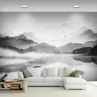 Настенные обои на заказ в китайском стиле, черно-белая художественная фреска с изображением пейзажа, гостиной, кабинета, домашнего декора, настенные 3D обои