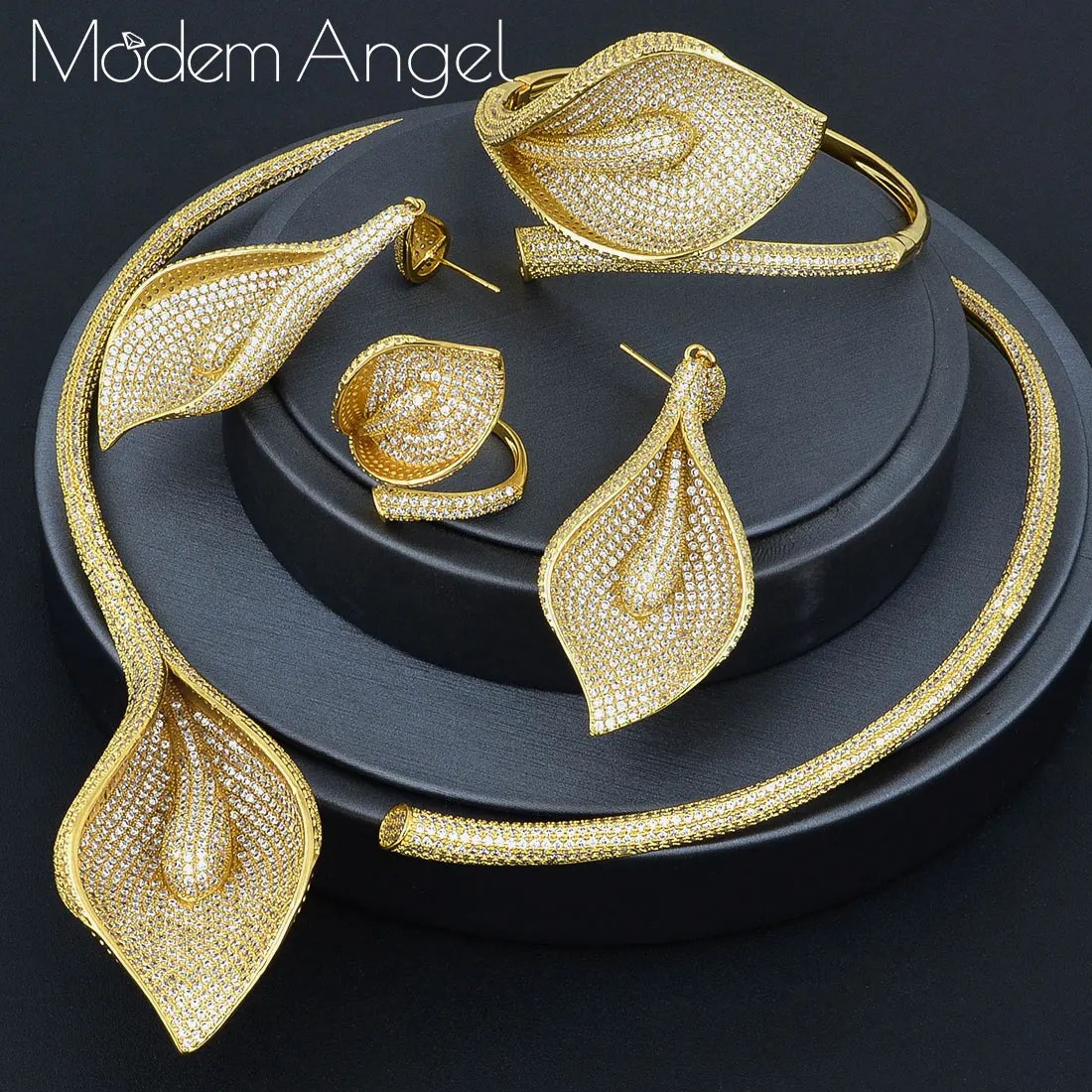 

MoonTree Luxury Flower Lily Full Micro AAA Cubic Zirconia Copper Women Necklace Earring Dubai Jewelry Set Jewellery Addiction