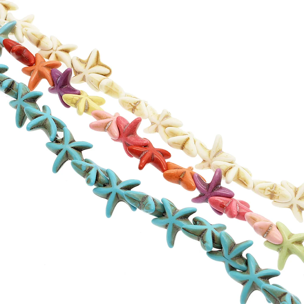 Модные бирюзовые бусины из натурального камня 15 мм яркие с морскими звездами