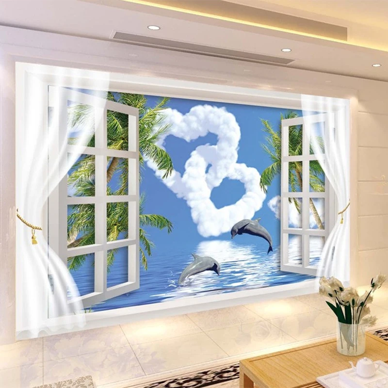 Персонализированные Креативные обои с изображением снаружи окна голубое небо