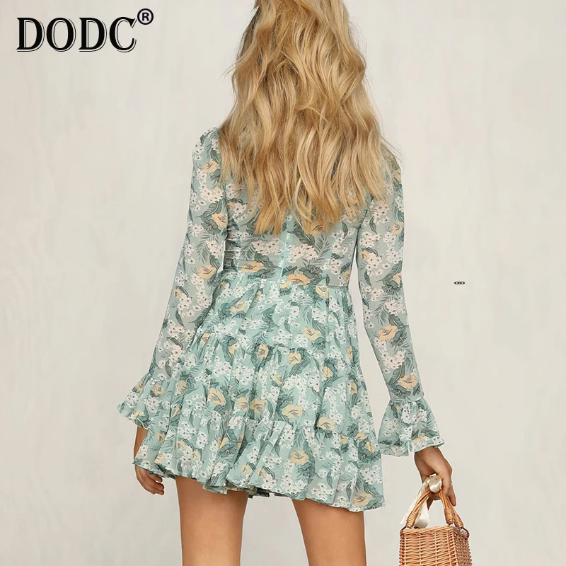 Женское шифоновое платье в стиле бохо с цветочным принтом и оборками праздничное