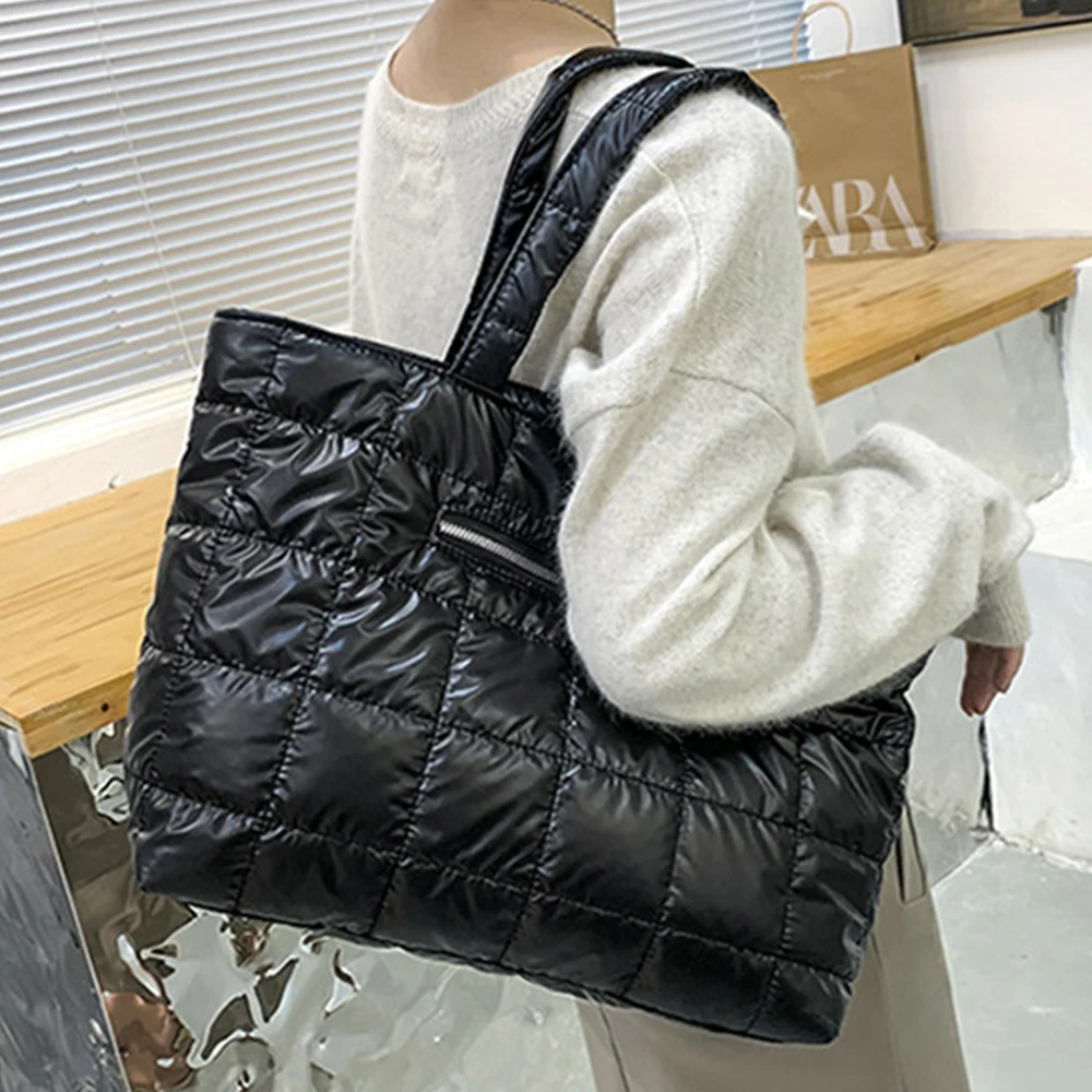 Fashion Cotton Pad Shoulder Bag Winter Down Space Bag Large Padded Tote Bags for Women Luxury Quilted Women Handbags Big Shopper