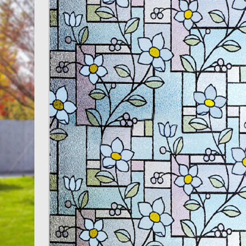 Оконная пленка с белым цветочным узором статическая липкая защита