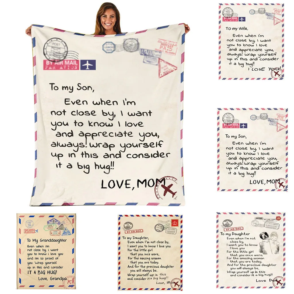 

Envelope Letter Printed Flannel Blanket To My Daughter Or Son Quilts Air Mail Blankets Dad Mom Gift for Daughter and Son