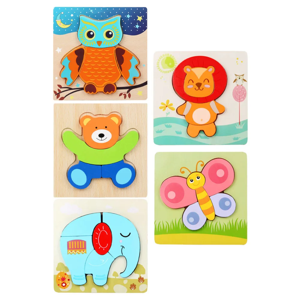 

5 Sets Creative Animal Puzzle Wooden Jigsaw Puzzle Kid Wood Jigsaw
