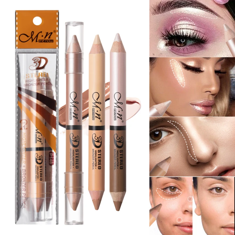 

Double-headed Concealer Pen Highlighter Pen One Stroke Dual-use Soft Waterproof Brighten Facial Contour Color Peelable Makeup