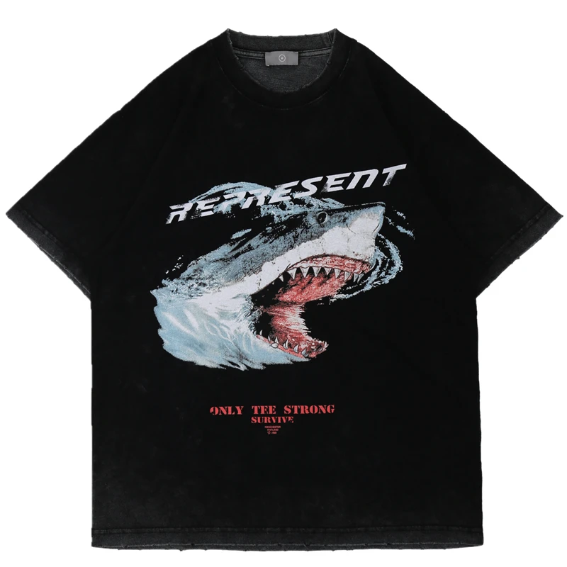 

2021 Represent ONLY THE STRONG SURVIVE T SHIRT Men Women High Quality Shark Logo Print Represent Tee Vintage Tops Oversize Tops