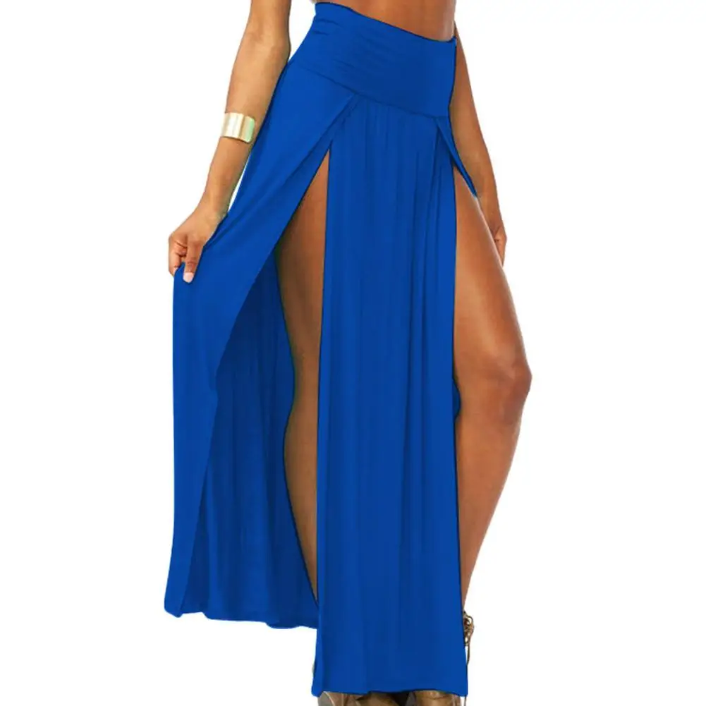 

80% HOT SALESï¼ï¼ï¼Sexy Women Solid Color High Waist Double Side Slit Cocktail Full-length Skirt