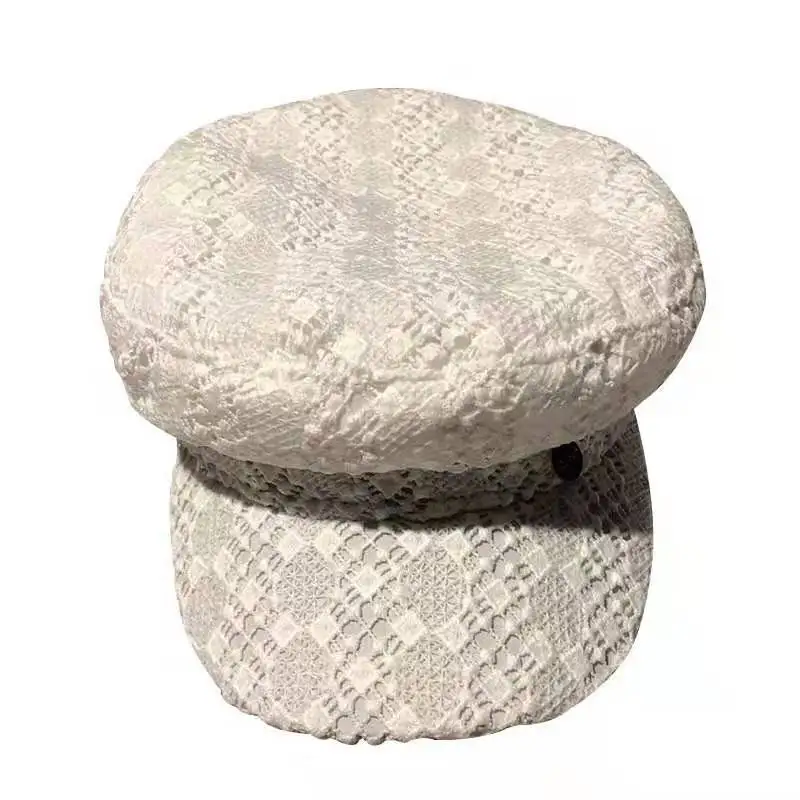 

Obsessed with lavender.Hat female spring and autumn Hat Lace Navy Hat Black and White Flat Top Octagon Hat Korean Tide