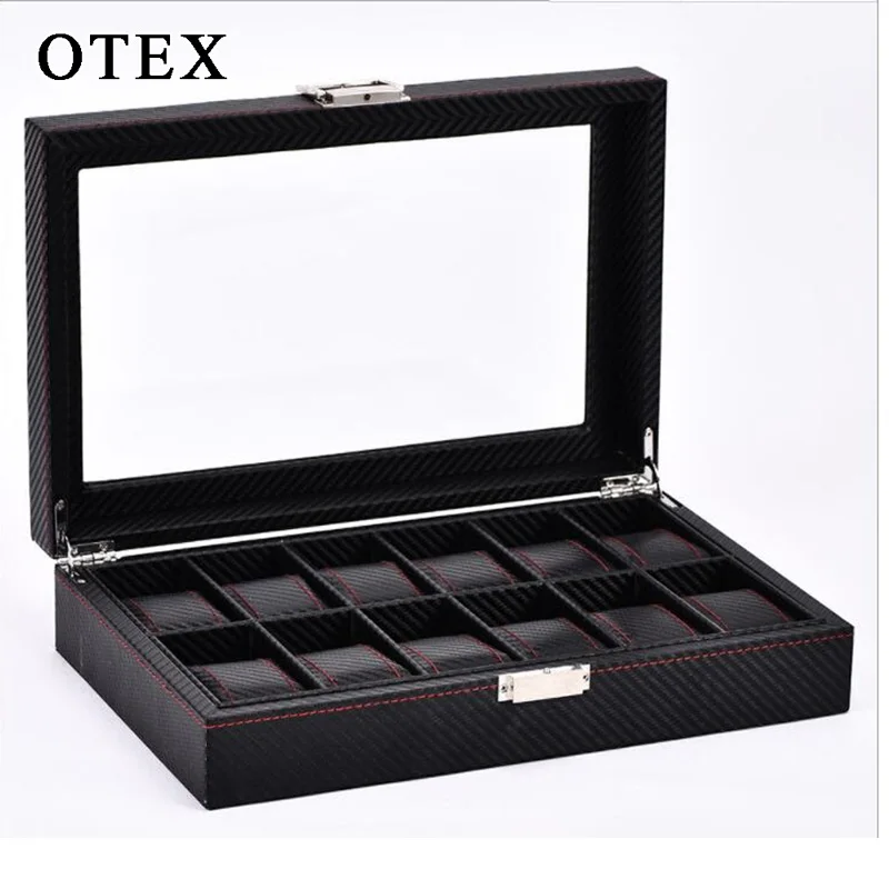 display box packaging 10 grid 12 high quality carbon fiber watch jewelry storage gift caja para reloj |
