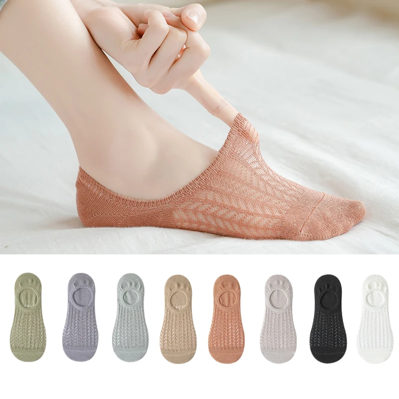 

Summer Women Silicone Non-slip Invisible Socks Solid Color Mesh Ankle Boat Socks Female Cotton Slipper No Show Socks