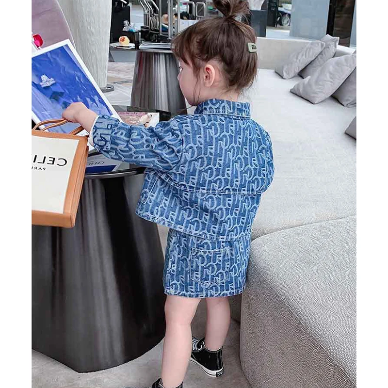 

Girls' spring new suit denim jacket + skirt casual fashion girl denim jacket girl denim fabric skirt