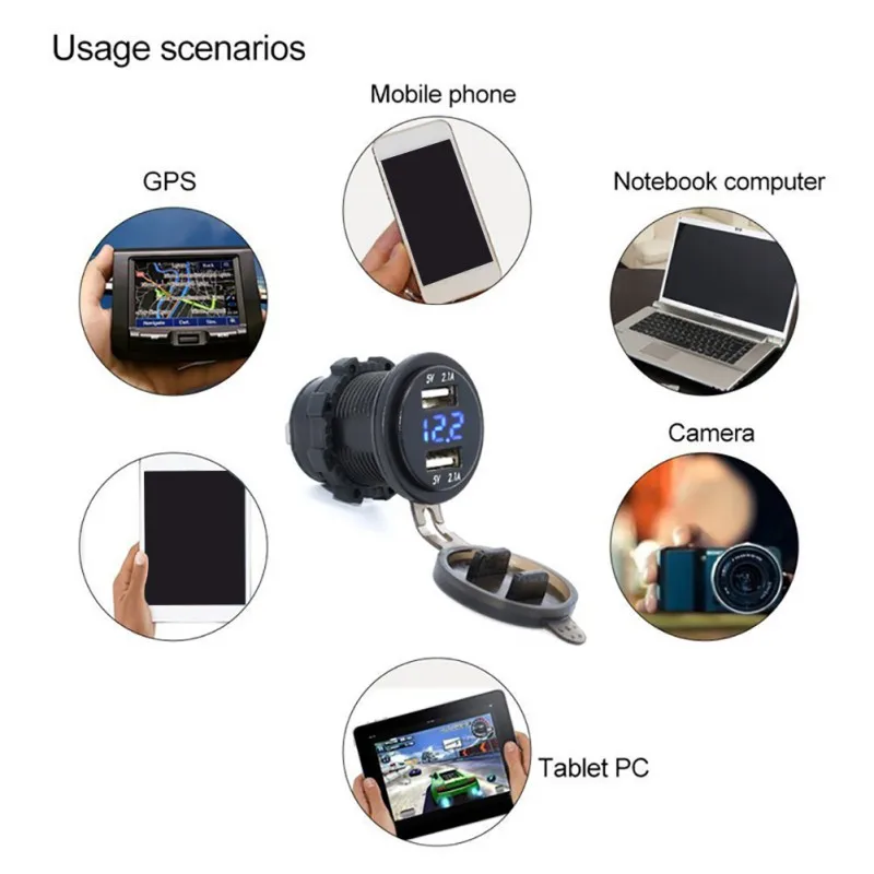 

4.2A 12V Motorcycle Car Dual USB Charger Socket Voltmeter Car USB Charger Adapter Voltage