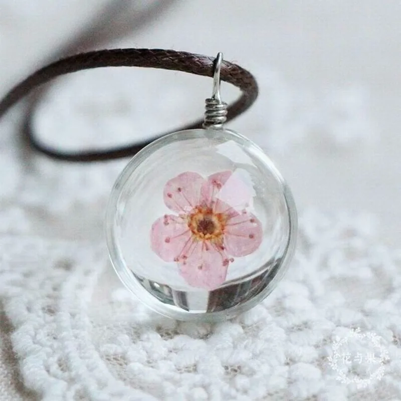 Четырехлистный Зеленый Клевер счастливое ожерелье сушеные цветы шар кулон