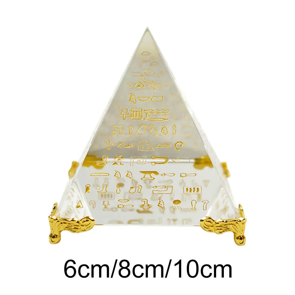 

Positive Energy Engrave Hieroglyphs with Four Golden Feet Home Decor Spiritual Orgone Pyramid Crystal for Living Room