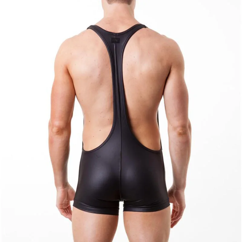 Мужской боди для борьбы однотонный сексуальный костюм из искусственной