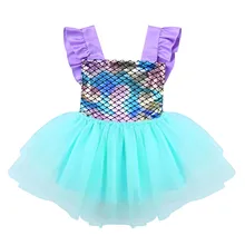 Toddler Baby Girls Mermaid Dress Sleeveless Glossy Fish Scales Backless Mesh Splice Tutu Dress Kids Fancy Party Mermaid Costumes