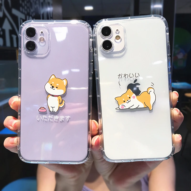 

Cute Cartoon Corgi Dog Transparent Phone Case For iPhone 13 Pro Max 12 Mini 11 X XS XR 7 8 Plus Couple Soft TPU Shockproof Cover