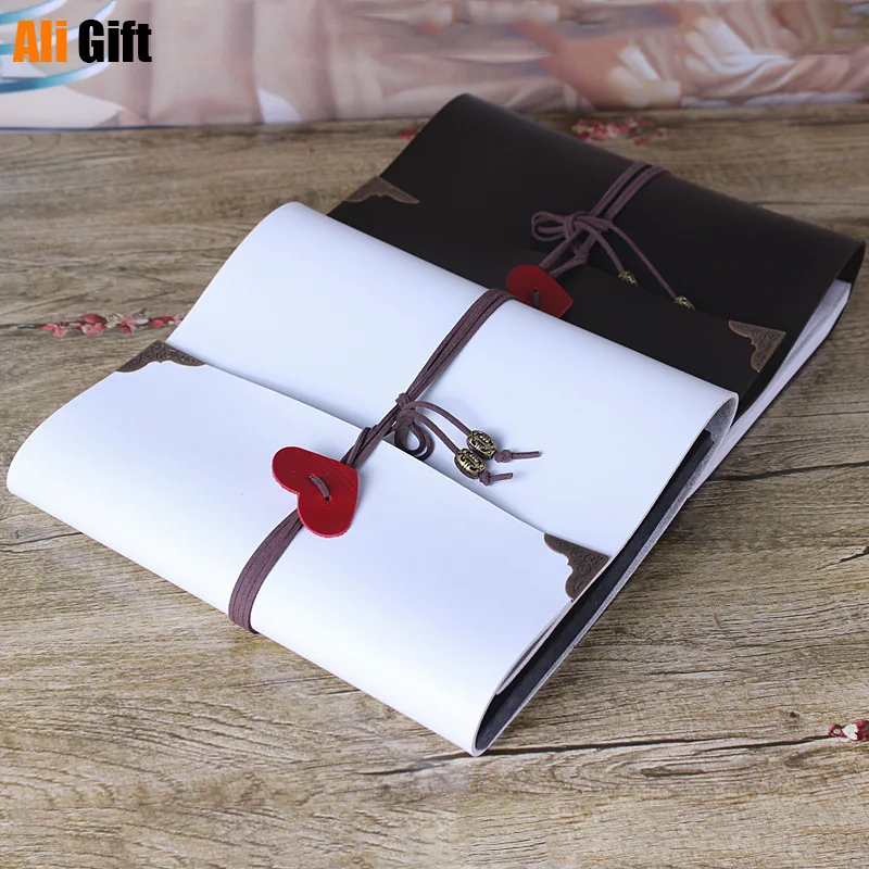 

European American Vintage Gift Box Leather DIY Album Loose-leaf Hand-pasted Locking Cover Foto Albums for Lover Baby Wedding