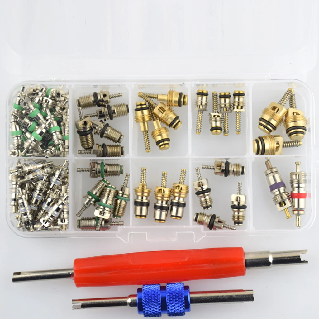

102 Pieces Assortment A/C Shrader Valve Core Tool Air Conditioning Valve Cap Removal Repair Tool R134 R12 Valves HV kit